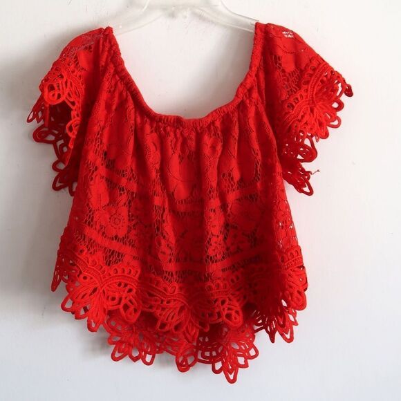 Free People Red Lace Layered Top - Size Medium - Picture 5 of 7